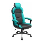 Bureaustoel, bureaustoel, computerstoel, PU, verstelbare hoofdsteun, gevoerde armleuningen, kantelfunctie, tot 150 kg belastbaar, turquoise