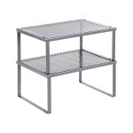 Keukenorganisator, keukenplanken, kastopslag, stapelbaar, uitbreidbaar, set van 2 metalen keukenplanken, zilver