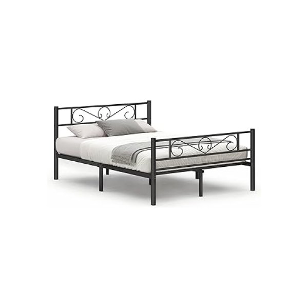 Metalen bedframe met dubbele bedframe, geschikt voor matras 140 x 190 cm, voor kinderen kinderen kinderen, geen doosveer vereist, gemakkelijke montage, voor kleine ruimtes, zwart