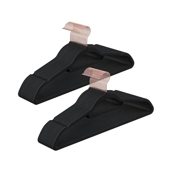 Velvet Coat Hanger, pak van 30, niet-slip kleerhanger, roteerbare haak in roségoud, dikte 0,5 cm, ruimtebesparing, 45 cm breed, voor jassen, shirts, rokken, broeken, banden, zwart