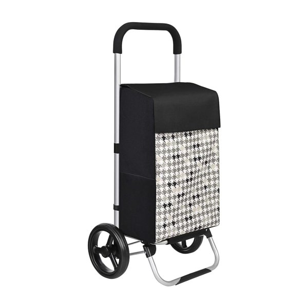 Winkelwagentje met wielen capaciteit 40 l met zakken stille wielen en haken 47 x 33 x 97 cm stabiel en robuust met top zwart