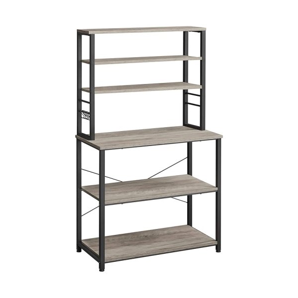 Keukenrek koffiezetapparaat 6 planken en 6 haken voor magnetron stalen frame industriële stijl 40 x 80 x 167 cm grijs bruin en zwart