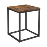 Bijzettafel voor bank, vierkante nachtkastje, stalen frame voor woonkamer, kantoor, slaapkamer, industriële stijl, rustiek bruin en zwart