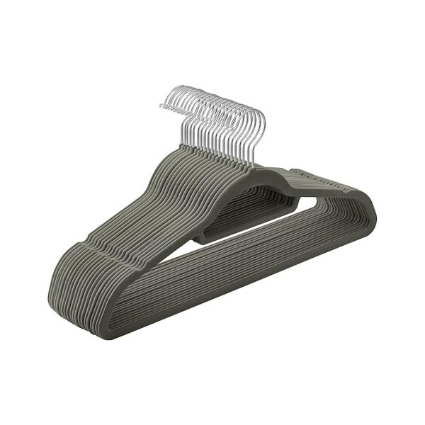 Kledinghangers, fluweel 20 stuks, 0,5 cm dik, kledinghanger, kleerhanger met niet-slipoppervlak, twee inkepingen, 360 ° roteerbare haak, niet-slip, grijs,