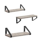 Wandrek, zwevende plank, 3-delige set, plankplank, 2 montagemogelijkheden, rek voor presentatie, voor woonkamer, keuken, werkkamer, badkamer, Greige-zwart