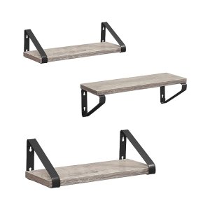 Wandrek, zwevende plank, 3-delige set, plankplank, 2 montagemogelijkheden, rek voor presentatie, voor woonkamer, keuken, werkkamer, badkamer, Greige-zwart