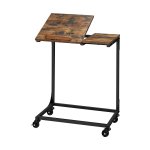Bijzettafel, laptoptafel met gedeeltelijk verstelbare bovenkant, bureau, slaapkamer, woonkamer, gemakkelijke montage, stalen frame, vintage bruinzwart