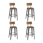 Barkrukken, set van 4, barstoelen, keukenstoelen, met rugleuning, stalen frame, eenvoudige montage, industrieel design, vintage bruin-zwart
