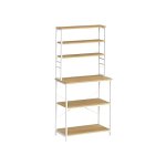Keukenrek koffiezetapparaat 6 planken en 6 haken voor magnetron stalen frame industriële stijl 40 x 80 x 167 cm eiken wit wit wit