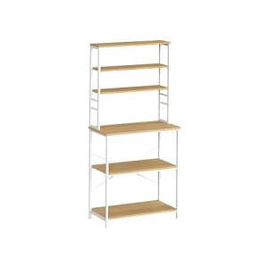 Keukenrek koffiezetapparaat 6 planken en 6 haken voor magnetron stalen frame industriële stijl 40 x 80 x 167 cm eiken wit wit wit