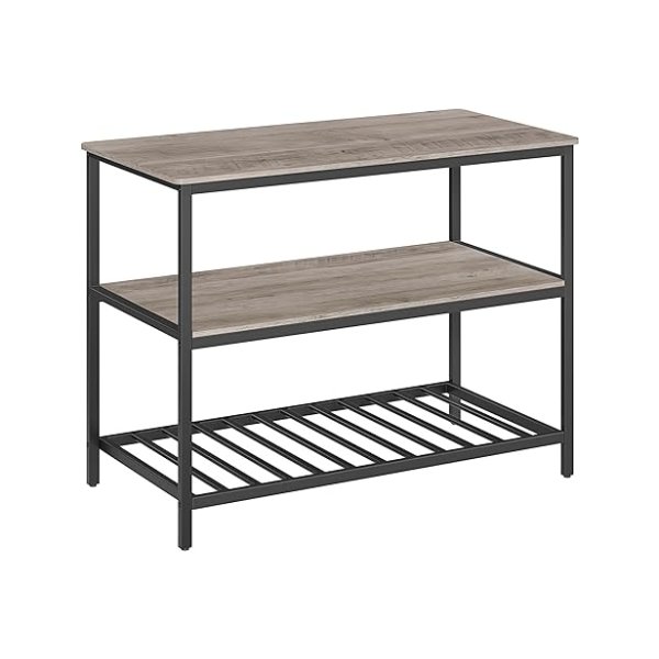 Keukeneiland met groot werkblad, keukenrek met 3 niveaus, stalen frame, 60 x 120 x 90 cm, industriële stijl, gemakkelijk te monteren, greige en zwart