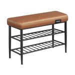 Ekho Collection schoenbank, bank, zitkist, ingang, faux leer, naad, jaren 1960 -stijl, modern, laadcapaciteit tot 135 kg, 30 x 80 x 50 cm, karamelbruin