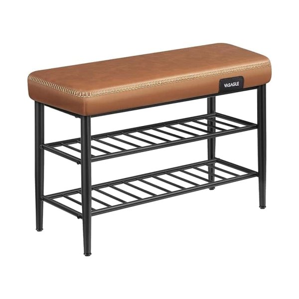 Ekho Collection schoenbank, bank, zitkist, ingang, faux leer, naad, jaren 1960 -stijl, modern, laadcapaciteit tot 135 kg, 30 x 80 x 50 cm, karamelbruin