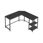 Desk L-vormige computerbureau hoekbureau met 2 planken, ruimtebesparend bureau, gaming thuiskantoor, gemakkelijk te monteren, zwart met houten graan