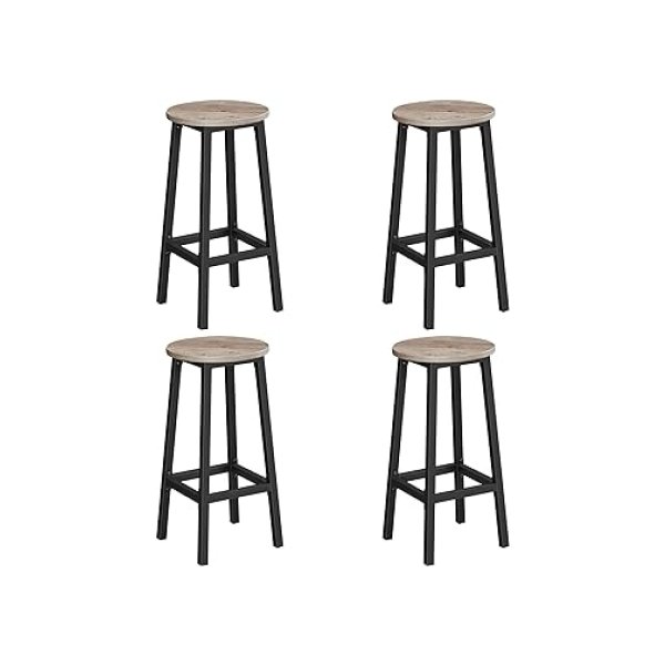 Barkrukken, set van 4, barstoelen, keukenstoelen met metalen frame, eenvoudige montage, met voetensteun, voor keuken, woonkamer, eetkamer, greige-klassiek zwart