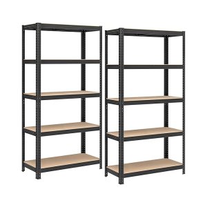 Opslagrekken, zware rekken, set van 2, kelderrekken, 180 x 90 x 40 cm, tot 875 kg laadcapaciteit, rekken, rekken zonder bout, versterkt stalen frame, 5 verstelbare planken, zwart