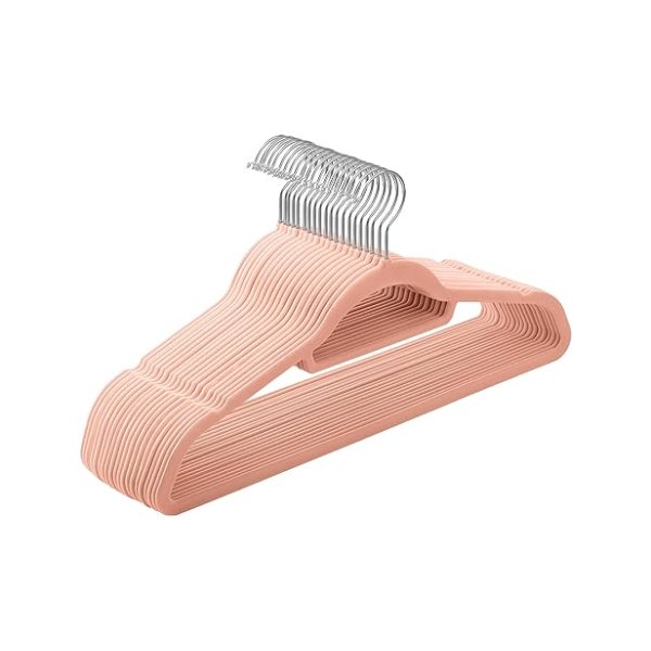 Kledinghangers, fluweel 20 stuks, 0,5 cm dik, kledinghanger, kleerhanger met niet-slipoppervlak, twee inkepingen, 360 ° roteerbare haak, niet-slip, lichtroze