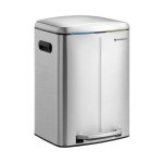 Dubbele vuilnisbak, 2 x 20l stofbine, metalen stappenbak, met dubbele compartimenten, plastic binnenmak en scharnierende deksel, handgrepen, zachte sluiting, luchtdicht, zilver