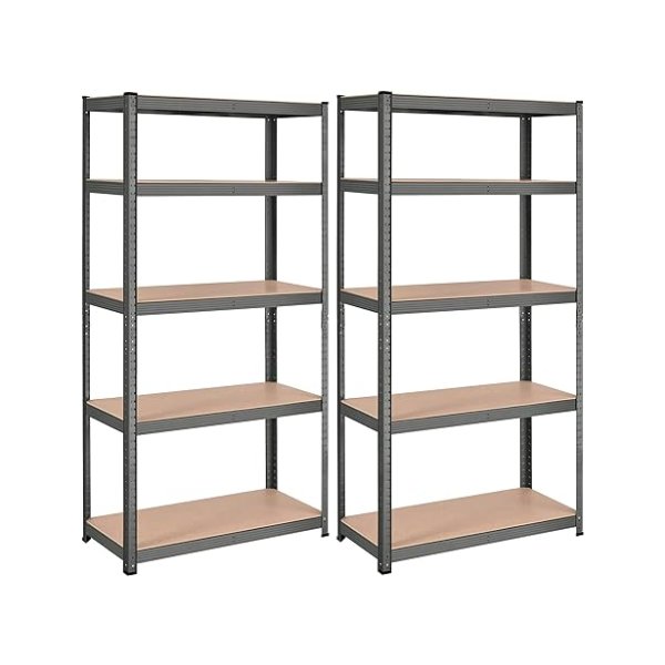 Opslagrekken, zware rekken, set van 2, kelderrekken, 180 x 90 x 40 cm, tot 875 kg laadcapaciteit, rekken, boutloze rekken, versterkt stalen frame, 5 verstelbare planken, grijs