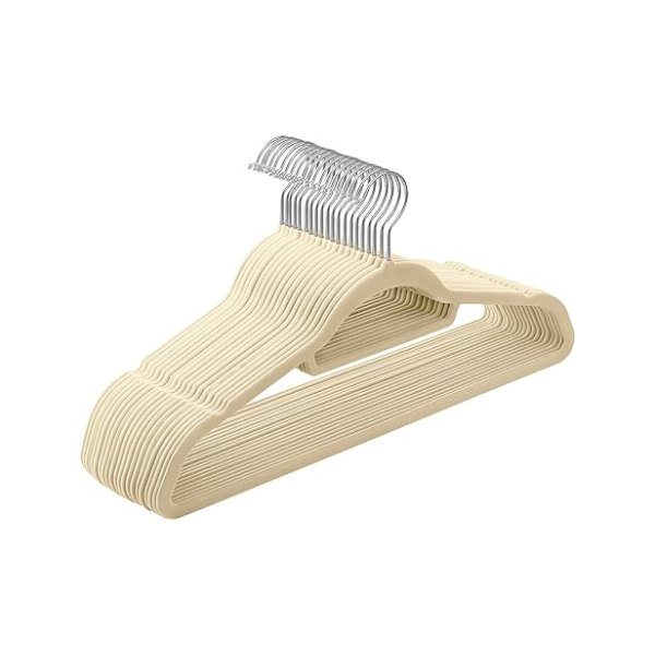 Velvet Coat Hanger Set van 20 kledinghanger Niet-slip kleine balk voor banden 360 ° roterende haak 0,5 cm dikke ruimte bespaard 43,5 cm lang voor jassen jurken broek beige beige