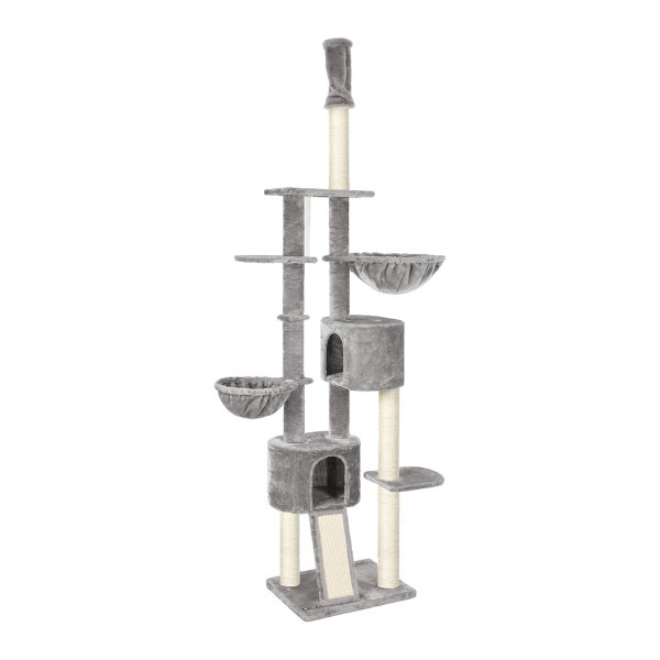 Krabpaal, kattenboom, plafondhoog, 2,4-2,6 m, lichtgrijs