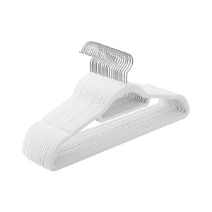 Kledinghangers, fluweel 20 stuks, 0,5 cm dik, kledinghanger, kleerhanger met niet-slipoppervlak, twee inkepingen, 360 ° roteerbare haak, niet-slip, wit, wit