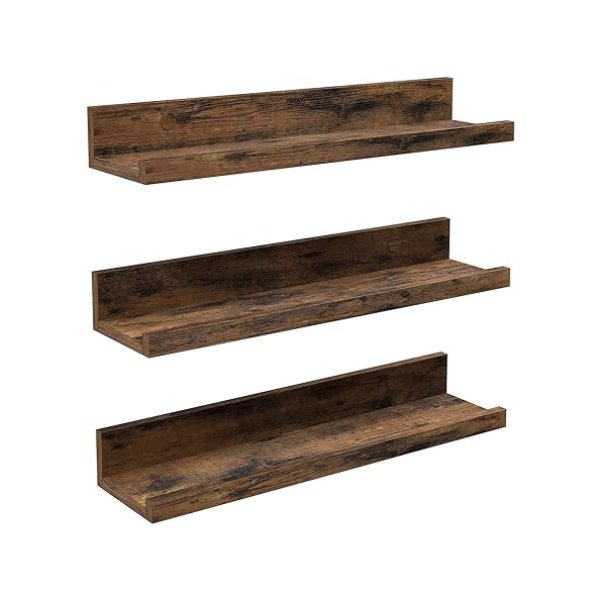 Wandplanken, set van 3, drijvende planken, lengte 38 cm, verhoogd voorkant, voor decoratieve items, kruidenpotten en fotolijsten, vintage bruin
