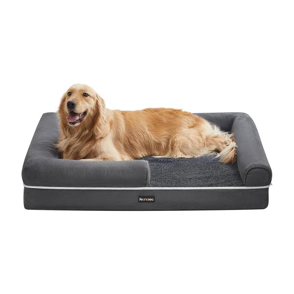 Orthopedisch hondenbed, hondenkussen, hondengrot kussen, zacht kussen, hondenbank, verhoogde randen, verwijderbare en wasbare dekking, 106 x 80 x 25 cm, niet-slip bodem, donkergrijs