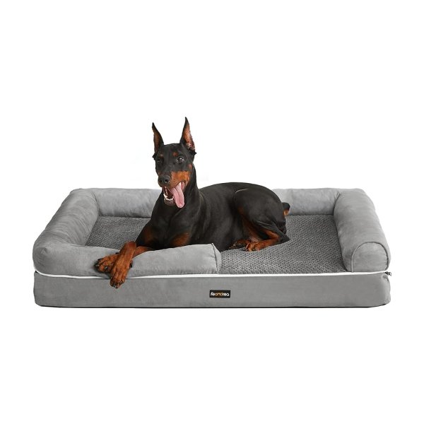 Orthopedisch hondenbed, hondenkussen, hondengrotbed, zachte vulling, hondenbank, verhoogde randen, deksel verwijderbaar en wasbaar, 120 x 85 x 25 cm, niet-slip onderkant, lichtgrijs
