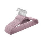 Kledinghangers fluweel set van 20 niet-slip kleine staaf voor banden 360 ° roteerbare haak 0,5 cm dikke ruimte bespaard 43,5 cm lang voor jassenjurken en broek zacht paars