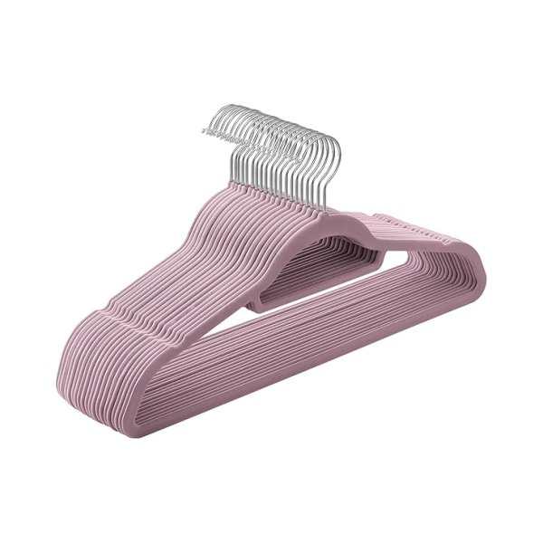 Kledinghangers fluweel set van 20 niet-slip kleine staaf voor banden 360 ° roteerbare haak 0,5 cm dikke ruimte bespaard 43,5 cm lang voor jassenjurken en broek zacht paars