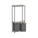 Wasmand, 2-delige wasmand met 2 planken, uitbreidbare en verwijderbare voeringen, kledingrail, 2 x 46 L, 73 x 33 x 177 cm, Heather Greige en leisteengrijs