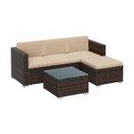Balkon meubels set Pol Poly rattan lounge set met kussens en glazen tafel terrasmeubels hoekbank bank buiten patio balkon tuin
