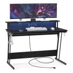 Gamingtafel met LED Verlichting en Ingebouwde Stopcontacten – 120 x 60 cm – Zwart