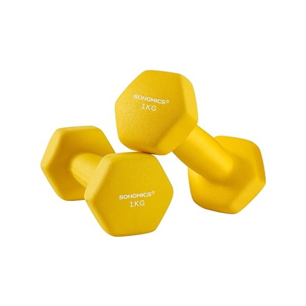 Dumbbells set van 2 halters gymnastiek dumbbells vinyl 2 x 1 kg geel