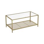 Salontafel, salontafel met gehard glazen met dicht gaas rooster, gemaakt van metalen frame, stabiel, woonkamer, gouden banner