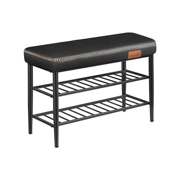 Ekho Collection schoenbank, bank, stoel, ingang, faux leer, naad, stijl uit de jaren 1960, modern, laadcapaciteit tot 135 kg, 30 x 80 x 50 cm, inkt zwart