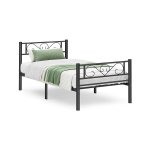 Metalen bedframe van een enkel bed frame, past 90 x 190 cm matras, voor kinderen kinderen kinderen, geen doosveer vereist, gemakkelijke montage, voor kleine ruimtes, zwart