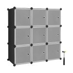 Opslagorganisator met 9-kubus, plastic kast met deuren, modulaire kast voor kleding, schoenen, speelgoed, boeken, gemakkelijke montage, zwart