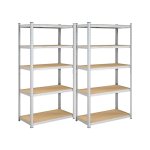 Opslagrekken, zware rekken, set van 2, kelderrekken, 200 x 100 x 50 cm, tot 870 kg laadcapaciteit, rekken, rekken zonder bout, versterkt stalen frame, 5 verstelbare planken, zilver