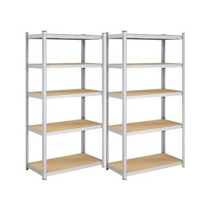 Opslagrekken, zware rekken, set van 2, kelderrekken, 200 x 100 x 50 cm, tot 870 kg laadcapaciteit, rekken, rekken zonder bout, versterkt stalen frame, 5 verstelbare planken, zilver