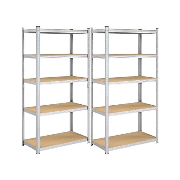 Opslagrekken, zware rekken, set van 2, kelderrekken, 200 x 100 x 50 cm, tot 870 kg laadcapaciteit, rekken, rekken zonder bout, versterkt stalen frame, 5 verstelbare planken, zilver