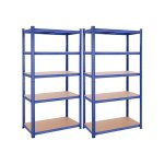 Opslagrekken, zware rekken, set van 2, kelderrekken, 200 x 100 x 50 cm, tot 870 kg laadcapaciteit, rekken, rekken zonder bout, versterkt stalen frame, 5 verstelbare planken, blauw
