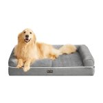 Orthopedisch hondenbed, hondenkussen, hondengrotbed, zachte vulling, hondenbank, verhoogde randen, deksel verwijderbaar en wasbaar, 106 x 80 x 25 cm, niet-slip onderkant, lichtgrijs