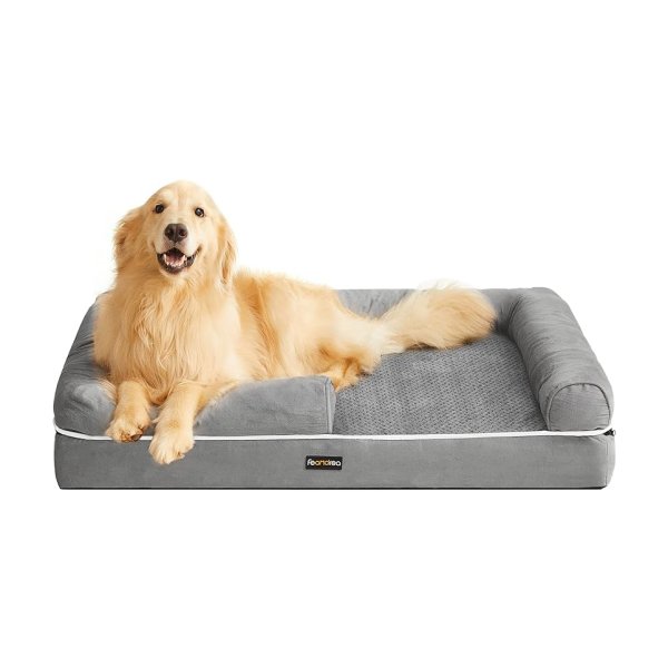 Orthopedisch hondenbed, hondenkussen, hondengrotbed, zachte vulling, hondenbank, verhoogde randen, deksel verwijderbaar en wasbaar, 106 x 80 x 25 cm, niet-slip onderkant, lichtgrijs