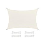 Zonnezeil/schaduwdoek; van HDPE-kunststof (polyethyleen); scheurt niet; is weerbestendig; met uv-bescherming; luchtdoorlatend; voor tuin, balkon, terras, camping; met scheerlijnen (totaal 2 m), 2 x 3 m, beigewit.