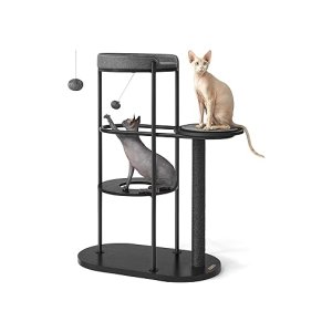 Cat Tree Cat Tree Tree Metal Tubes Cat Tree Cat Tree Cat speelgoed met kussenplatform 80 x 43 x 111 cm voor kleine grote oude kattenklassieker zwart