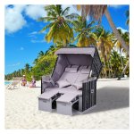 Loungeset - Strandmand - Dubbele ligbedden - Drankjeslade - Grijs