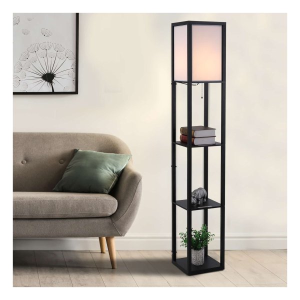 Vloerlamp - Interieurverlichting - Houten planken - Zwart