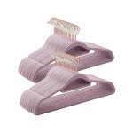 Coat hangers fluwelen set van 50 beugels, niet-slip, kleine tie balk, 360 ° roteerbare haak, 0,5 cm dik, ruimtebesparend, 43,5 cm lang, voor jassen, broeken, roségoud, zacht paars, zacht paars, zacht paars
